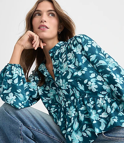 Petite Floral Gathered Peplum Blouse