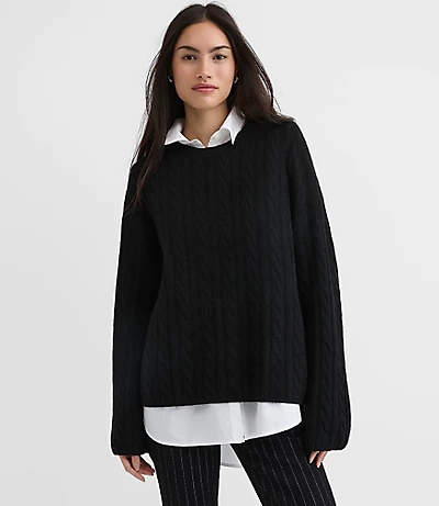 Petite Heathered Wide Sleeve Cable Sweater