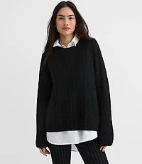 Petite Heathered Wide Sleeve Cable Sweater