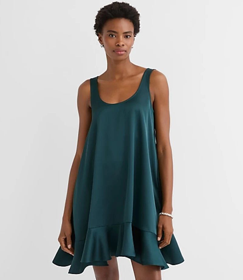Petite Satin Ruffle Mini Pocket Dress
