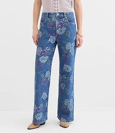 Curvy High Rise Wide Leg Jeans Floral