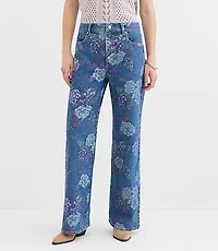 Curvy High Rise Wide Leg Jeans Floral