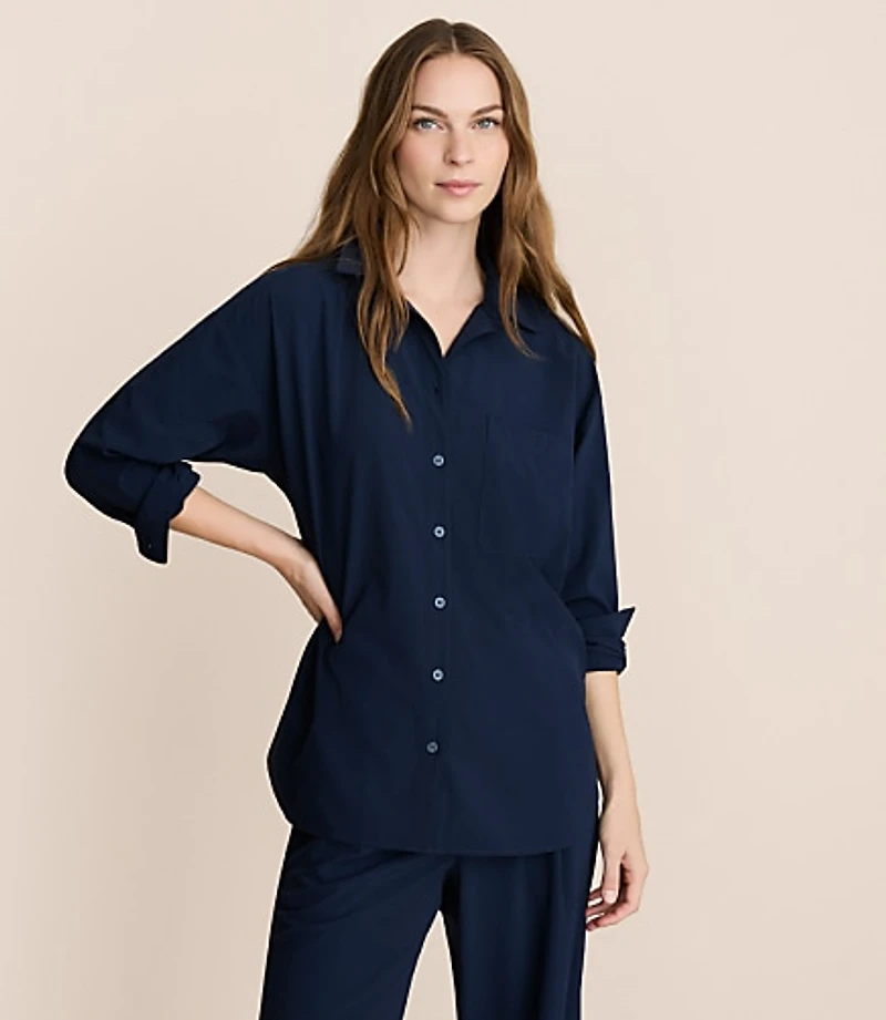 Petite Lou & Grey Seersucker Wanderweave Oversized Pocket Shirt