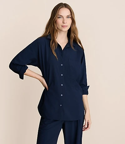 Petite Lou & Grey Seersucker Wanderweave Oversized Pocket Shirt