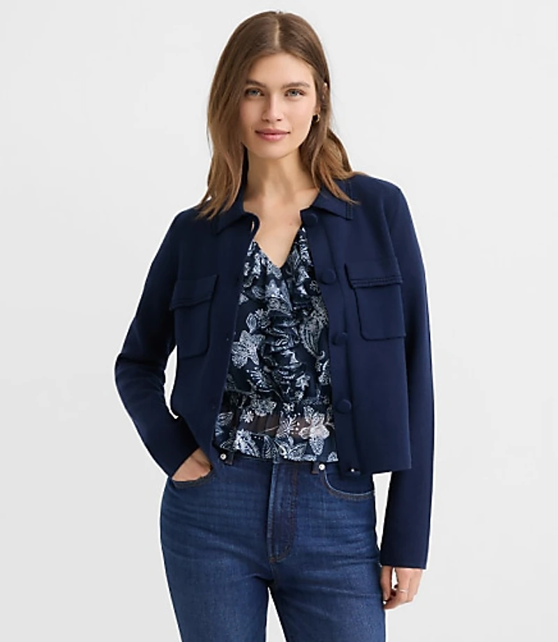 Embroidered Trim Sweater Jacket