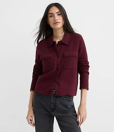 Embroidered Trim Sweater Jacket
