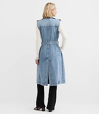 Petite Denim Sleeveless Trench Coat Light Wash