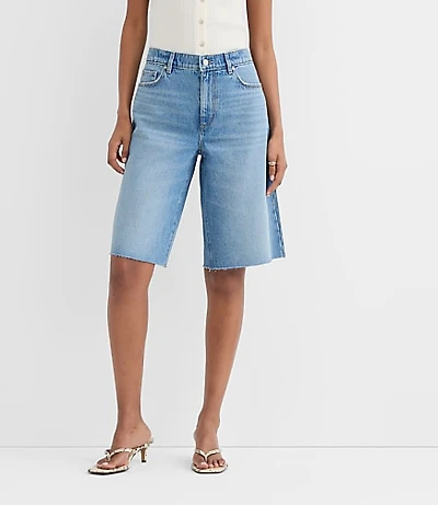Rivete Petite Curvy High Rise Denim Bermuda Shorts in Vintage Mid Wash