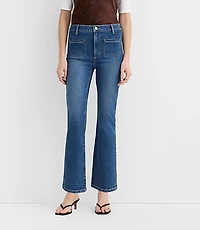 Rivete Petite Curvy Welt Pocket High Rise Kick Crop Jeans Mid Wash
