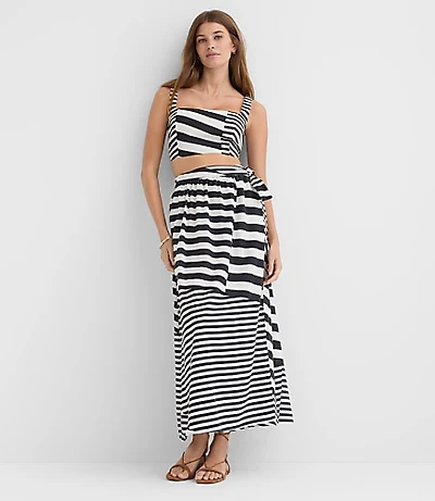 LOFT Beach Striped Linen Cotton Maxi Wrap Skirt