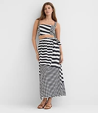 LOFT Beach Striped Linen Cotton Maxi Wrap Skirt