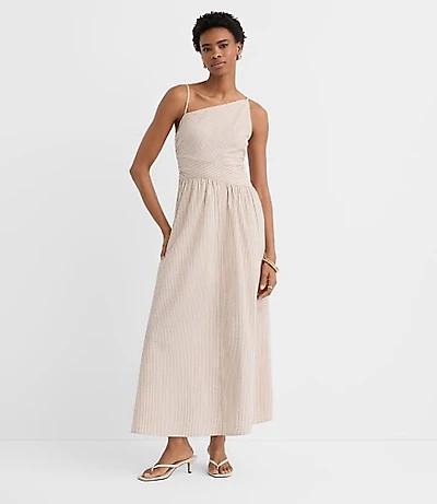 Stripe Asymmetrical Ruched Midi Dress