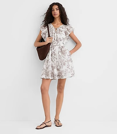 Floral Toile Flutter Mini Pocket Dress