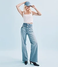 Rivete Double Waisted High Rise Wide Leg Jeans Light Wash