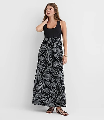 LOFT Beach Palm Mixed Media Maxi Pocket Dress