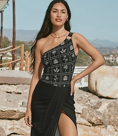 LOFT Beach Palm Ring One Shoulder Piece Swimsuit