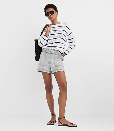 Rivete Belted Denim Utility Shorts Vintage Grey Wash