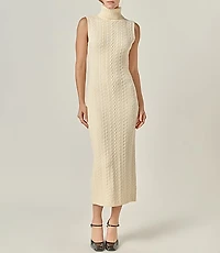 English Factory Cable Knit Mock Neck Midi Dress