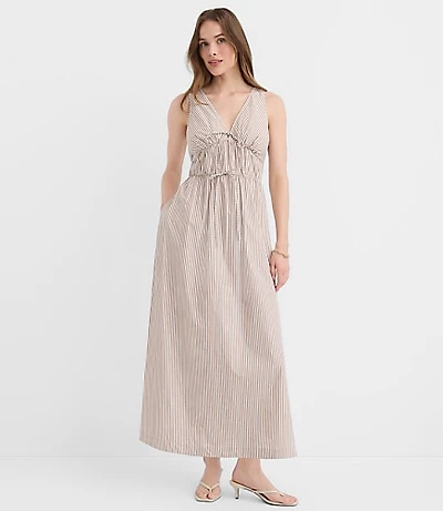 Striped Bow Poplin Midi Pocket Dress