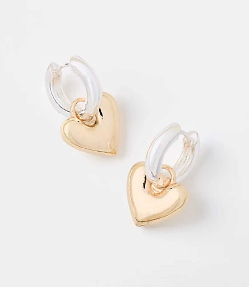 Molded Heart Drop Hoop Earrings