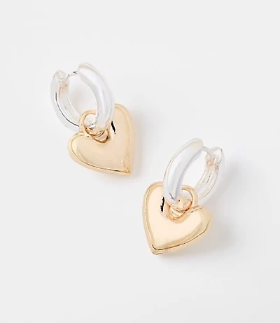 Molded Heart Drop Hoop Earrings