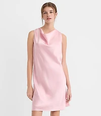 Satin Cowl Neck Bias Mini Dress