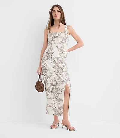 Floral Toile Linen Cotton Column Midi Skirt