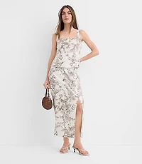 Floral Toile Linen Cotton Column Midi Skirt