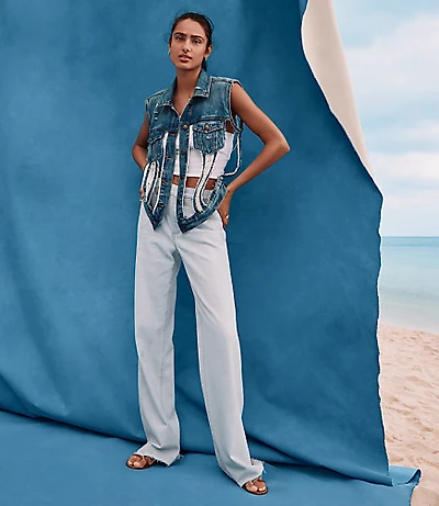 Rivete Fresh Cut Mid Rise Wide Leg Jeans Wave Wash
