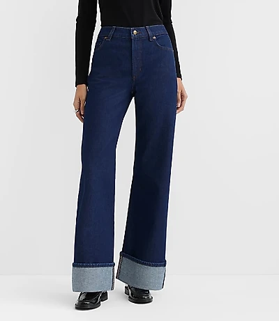 Rivete Petite Curvy Cuffed High Rise Wide Leg Jeans Nova Wash