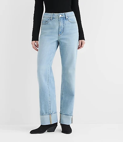 Rivete Curvy Cuffed Mid Rise Relaxed Straight Jeans Light Wash