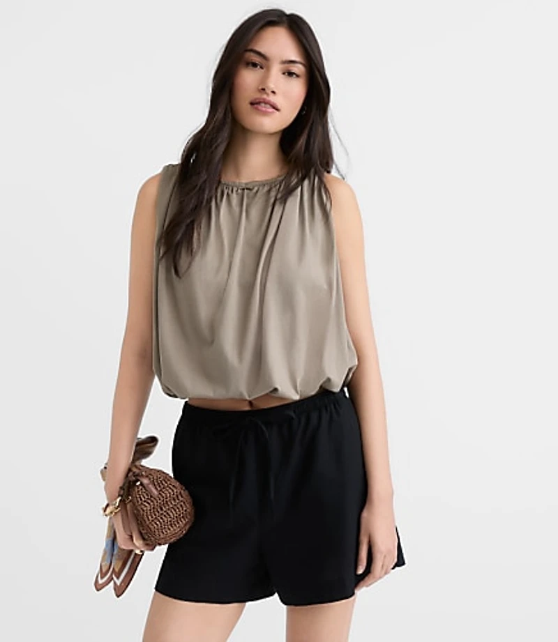 Ruched Boatneck Bubble Hem Shell