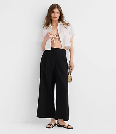 Petite LOFT Beach Linen Cotton Wide Leg Pants