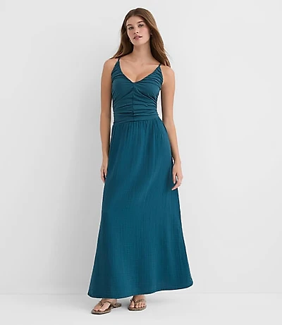 Petite LOFT Beach Triple Cloth Mixed Media Maxi Pocket Dress