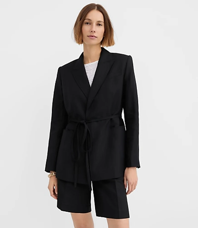 Petite Linen Blend Tie Waist Modern Blazer