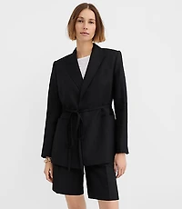 Petite Linen Blend Tie Waist Modern Blazer