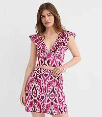 Petite LOFT Beach Ikat Linen Cotton Ruffle Top