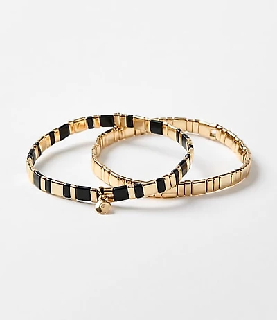 Pave Charm Chicklet Bracelet Set