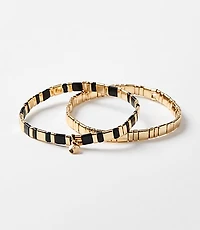 Pave Charm Chicklet Bracelet Set