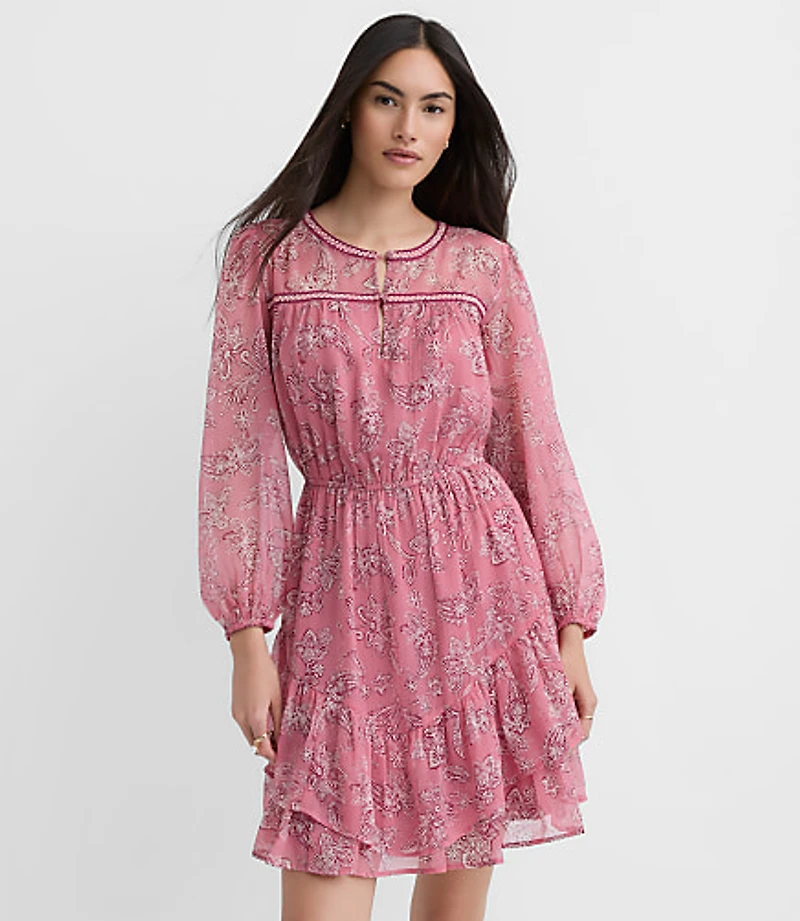 Petite Paisley Ruffle Mini Dress