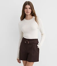 Petite Crochet Trim Pointelle Sweater
