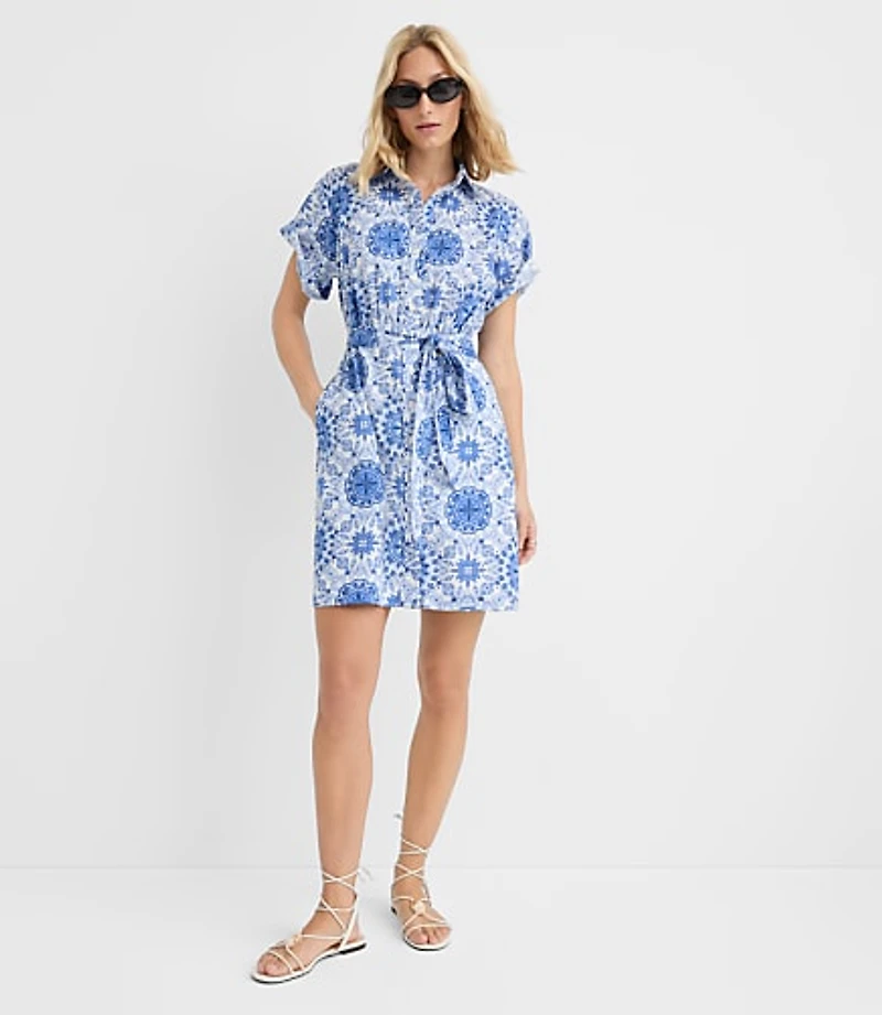 Mosaic Linen Cotton Mini Pocket Shirtdress