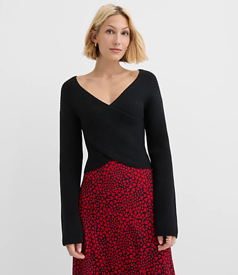 Petite Ribbed Crossover Sweater