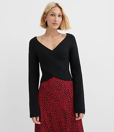 Petite Ribbed Crossover Sweater