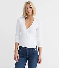 Petite Ribbed Wrap Top