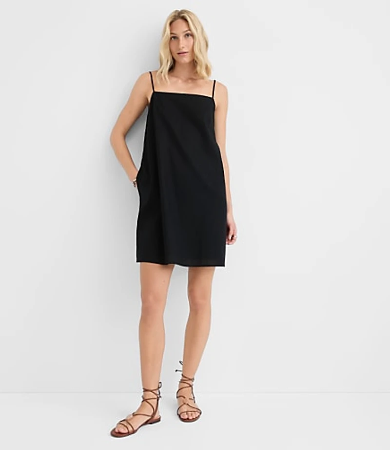 Linen Cotton Strappy Mini Pocket Dress