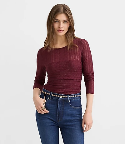 Petite Lace Ruched Bodice Top