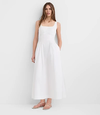 Seamed Waist Midi Pocket Dress