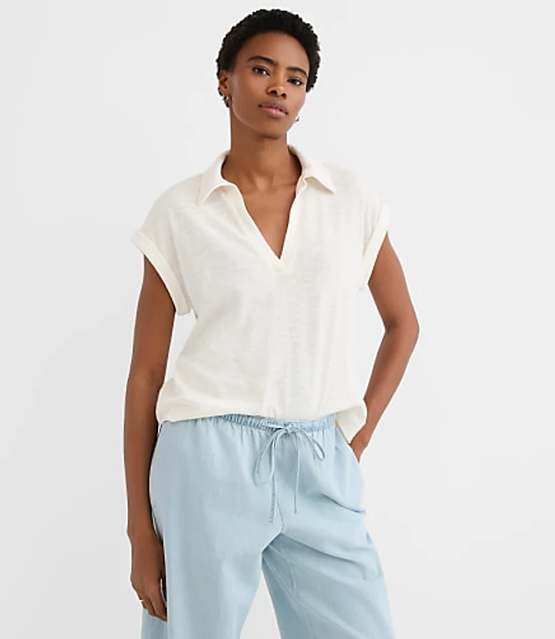 Petite Collared Split Neck Top