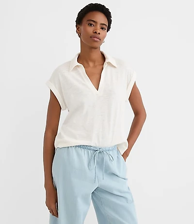 Petite Collared Split Neck Top
